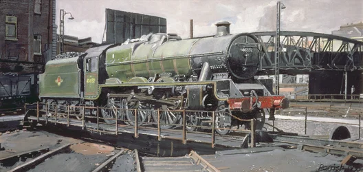 Jubiläumswende, Hawke 45652 Jubilee Class Lokomotive auf der Drehscheibe in Camden, London